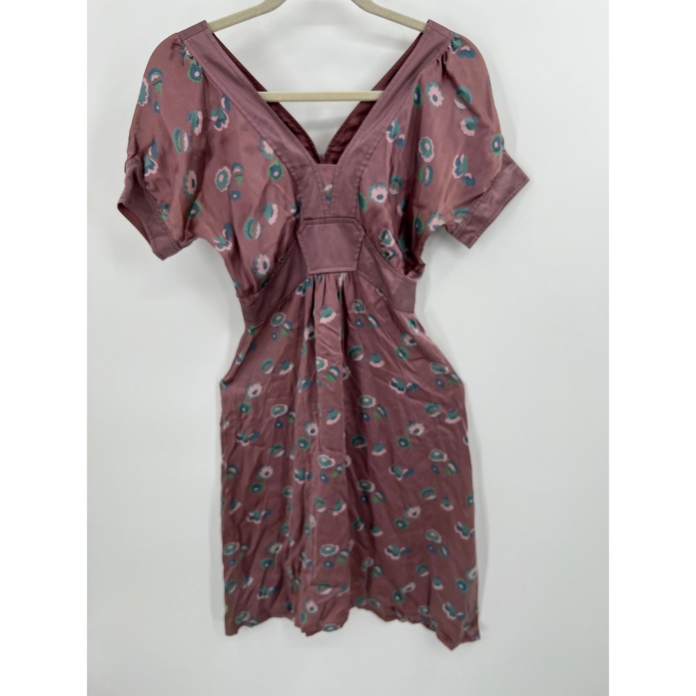 Marc Jacobs 100% Silk Floral Mini Dress Size 2 Mauve Empire Waist Vintage Y2K